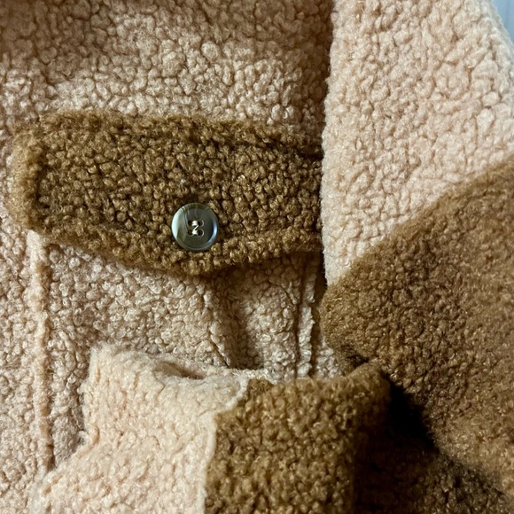 Pink Lily Brown & Tan Teddy Bear Sherpa Button Up Shacket - Picture 3 of 8
